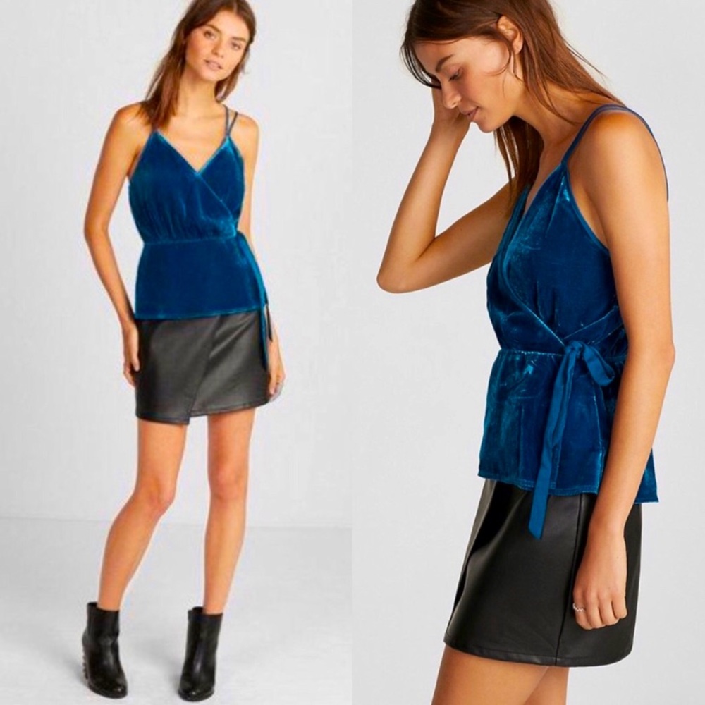 Express Blue Velvet Wrap Tie Spaghetti Strap Cami